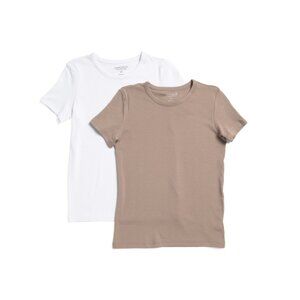 JONES & CO JONES NEW YORK Brilliant White 2pk Pima Cotton Blend Crew Neck Tops